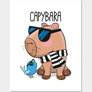 Cartoon Capybara with glasses Posters and Art